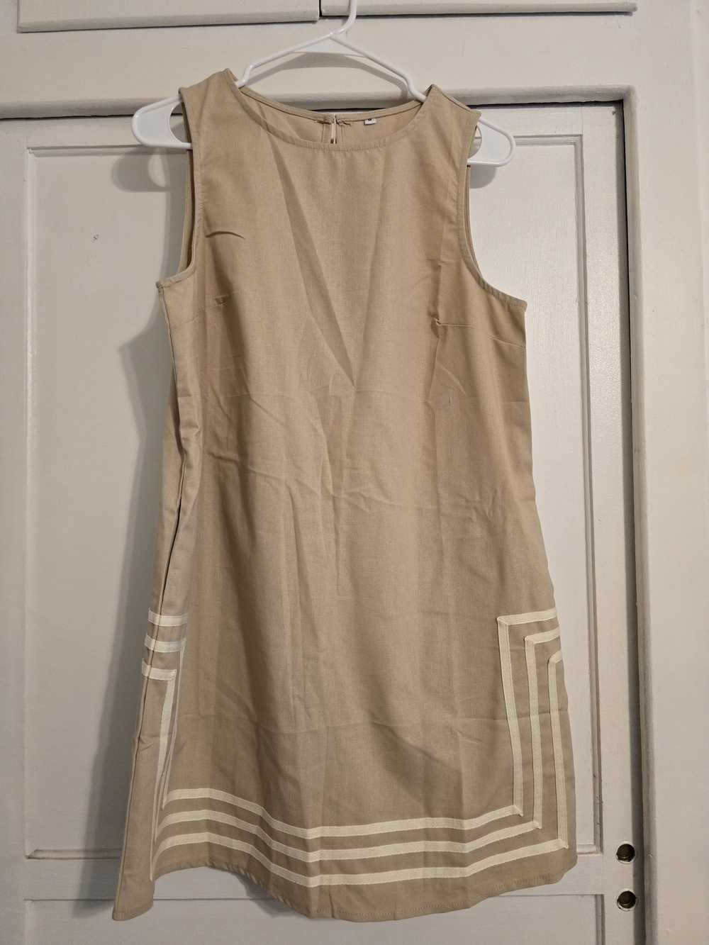 Amazon Beige Mini Shift Dress with Cream Trim